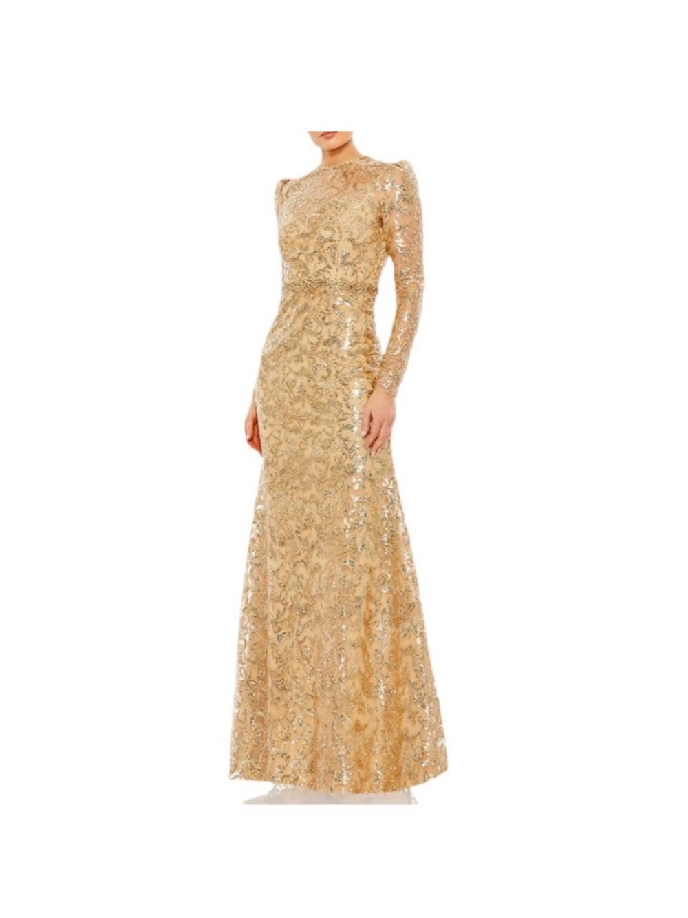 Mac Duggal Gold Long Sleeve Sequin Gown 24w